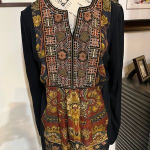 L Soft Surroundings  Dark Navy , Multi color Embroidered Top.